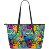 Trippy Pattern Print Leather Tote Bag-grizzshop