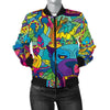 Trippy Pattern Print Women Casual Bomber Jacket-grizzshop