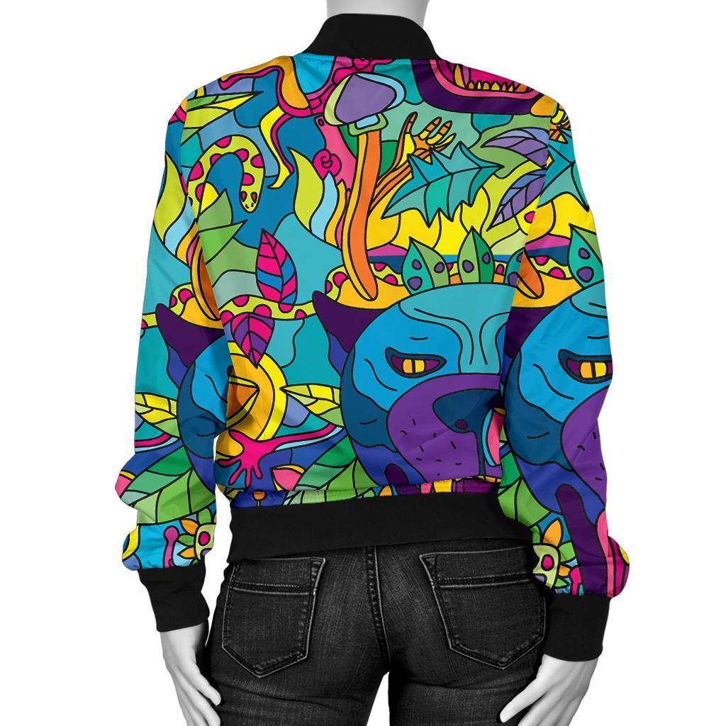 Trippy Pattern Print Women Casual Bomber Jacket-grizzshop