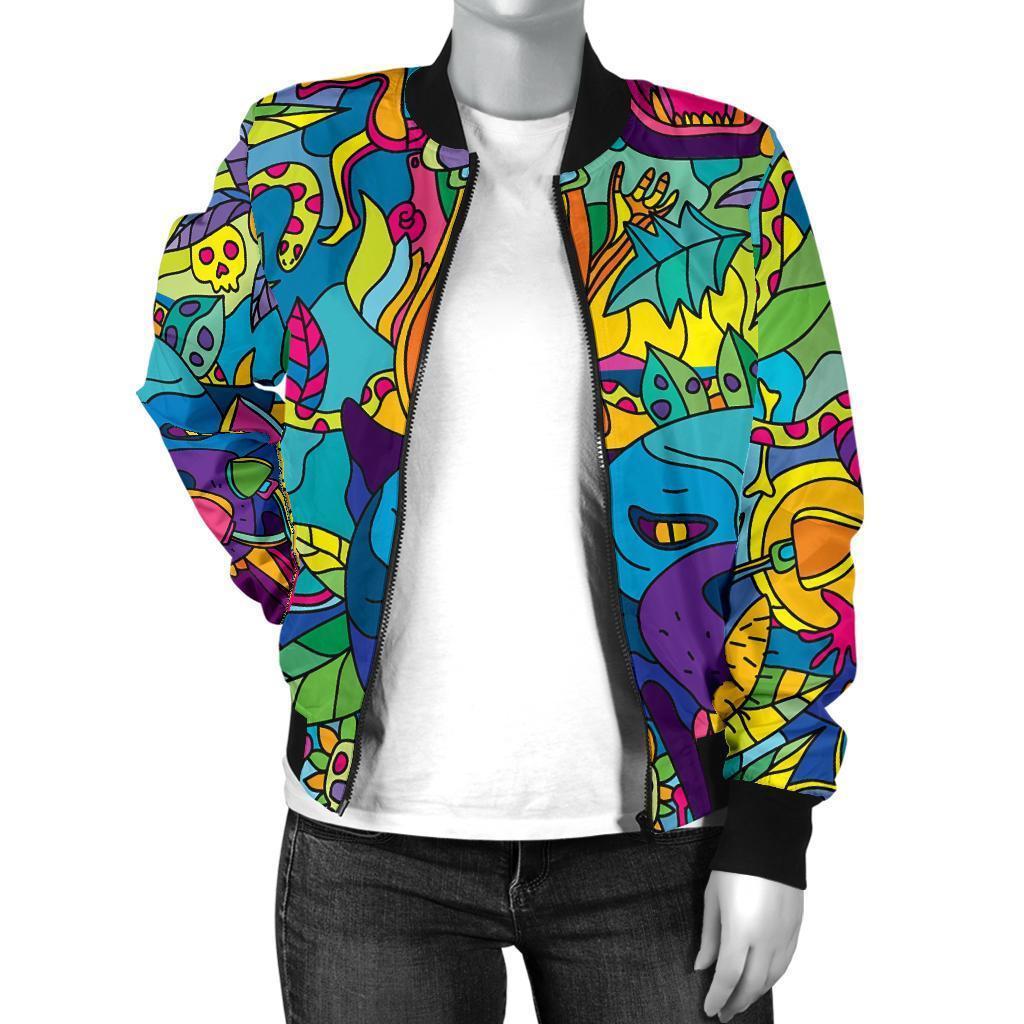 Trippy Pattern Print Women Casual Bomber Jacket-grizzshop