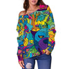 Trippy Pattern Print Women Off Shoulder Sweatshirt-grizzshop