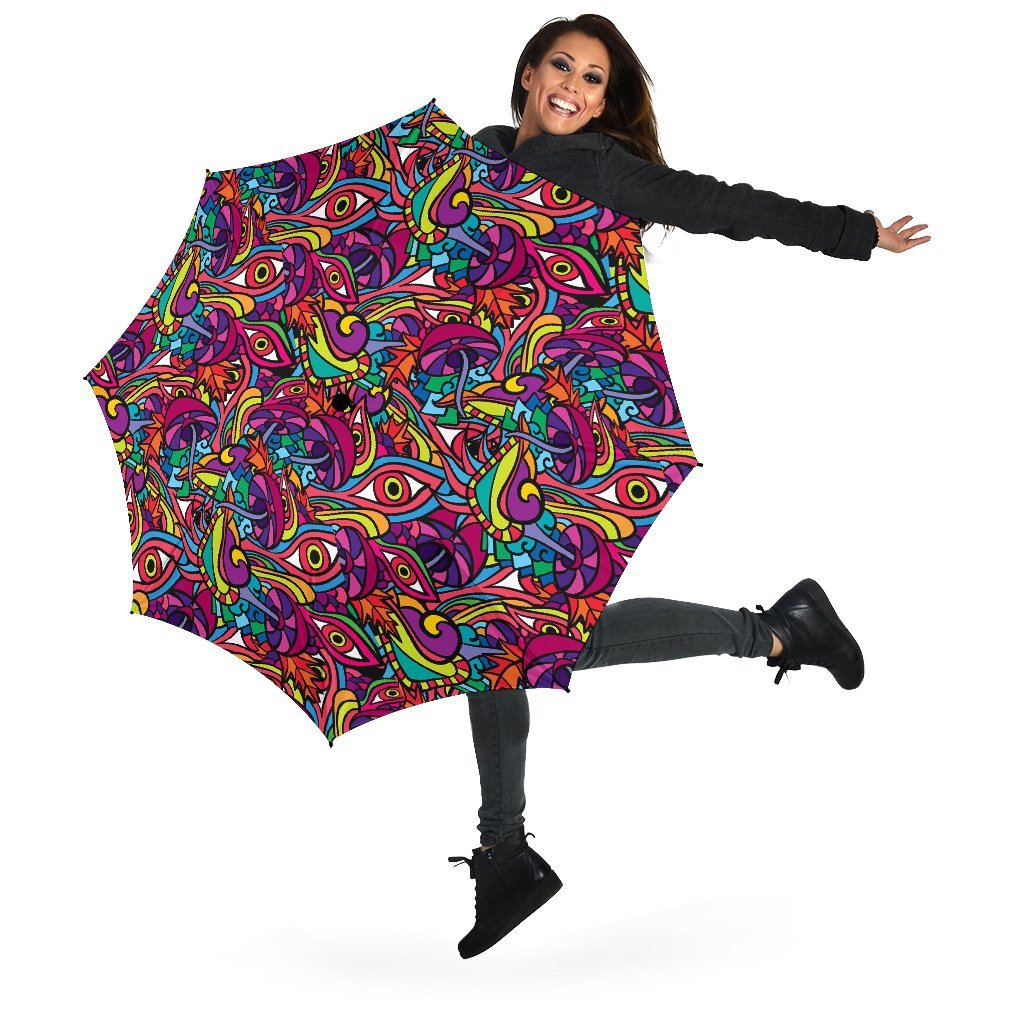 Trippy Print Pattern Automatic Foldable Umbrella-grizzshop