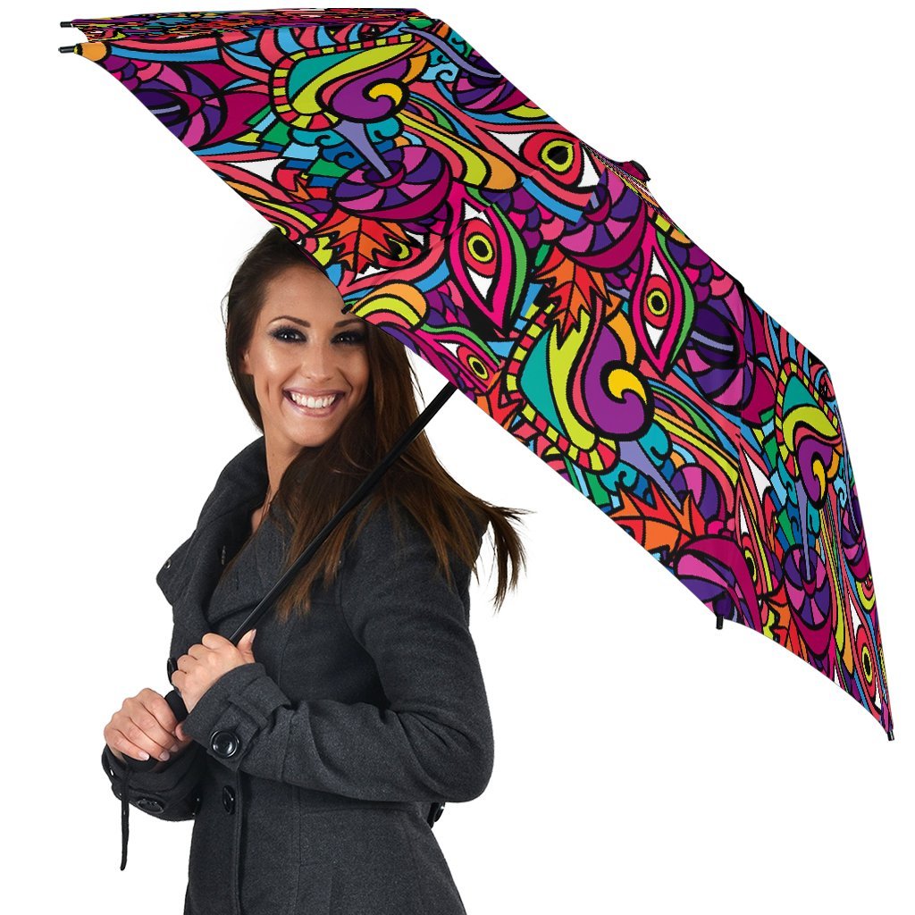 Trippy Print Pattern Automatic Foldable Umbrella-grizzshop