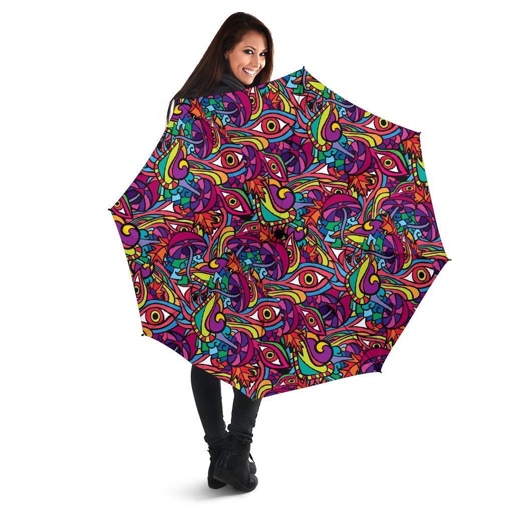 Trippy Print Pattern Automatic Foldable Umbrella-grizzshop