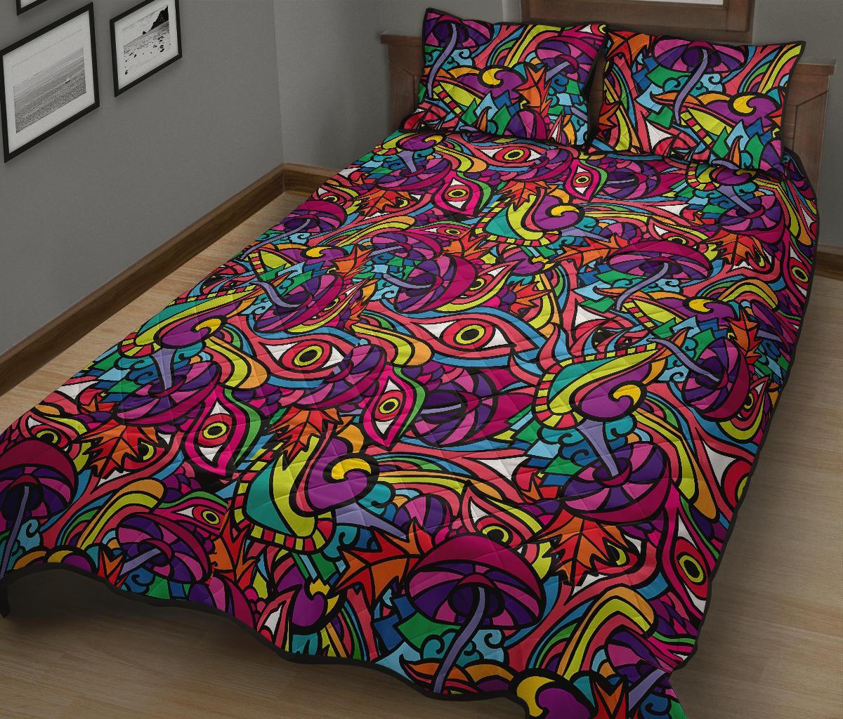 Trippy Print Pattern Bed Set Quilt-grizzshop