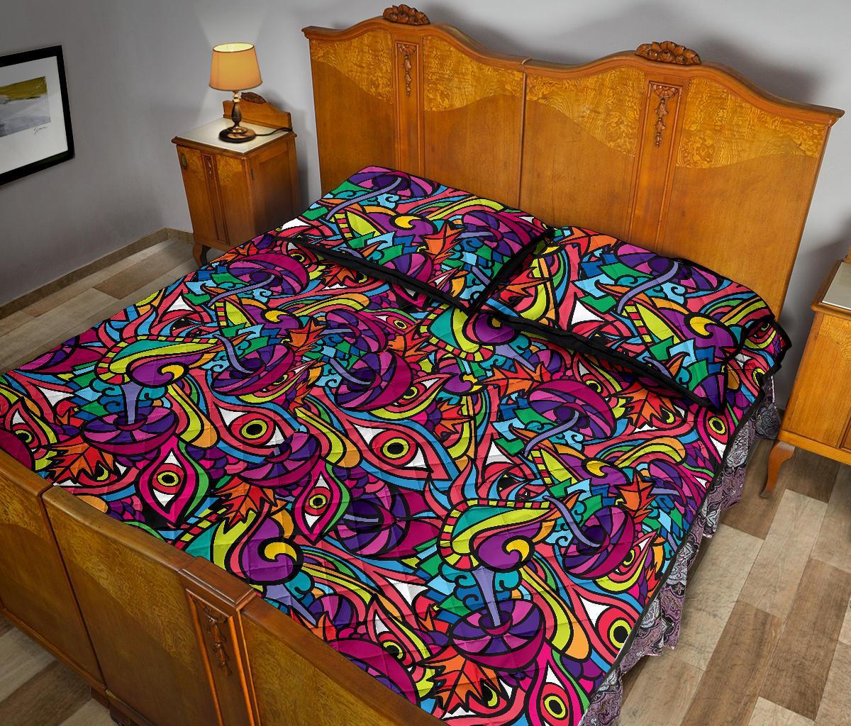 Trippy Print Pattern Bed Set Quilt-grizzshop