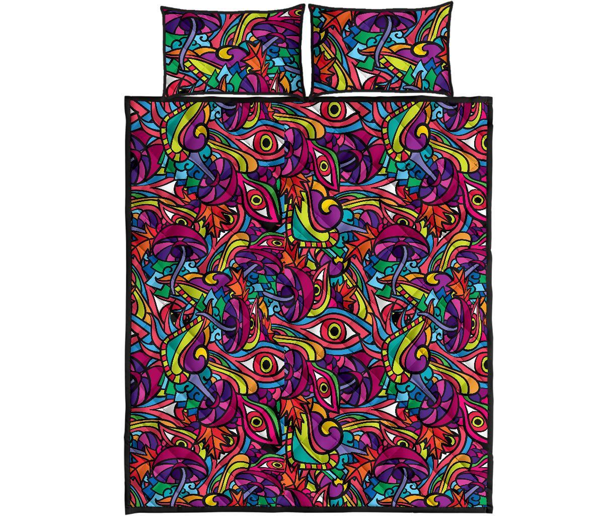 Trippy Print Pattern Bed Set Quilt-grizzshop