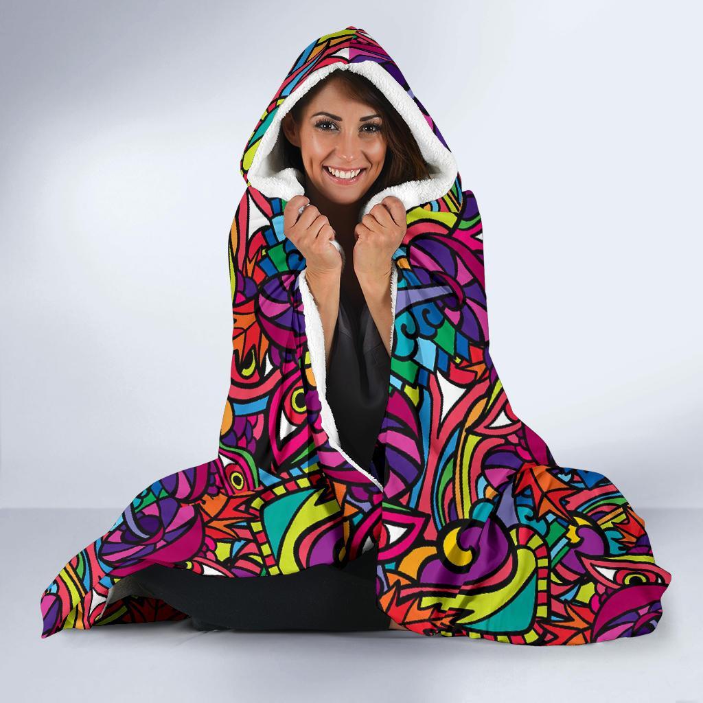 Trippy Print Pattern Hooded Blanket-grizzshop