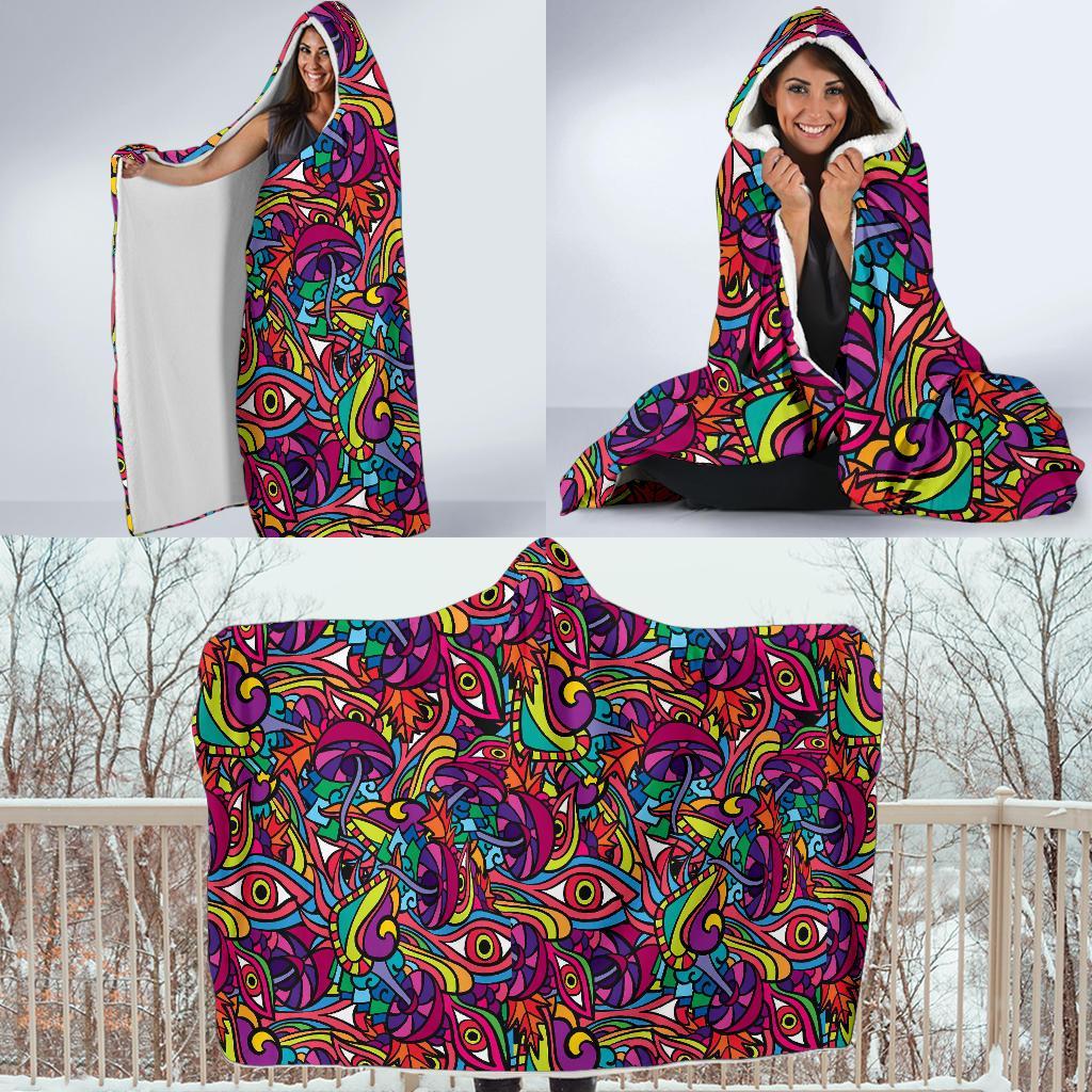 Trippy Print Pattern Hooded Blanket-grizzshop