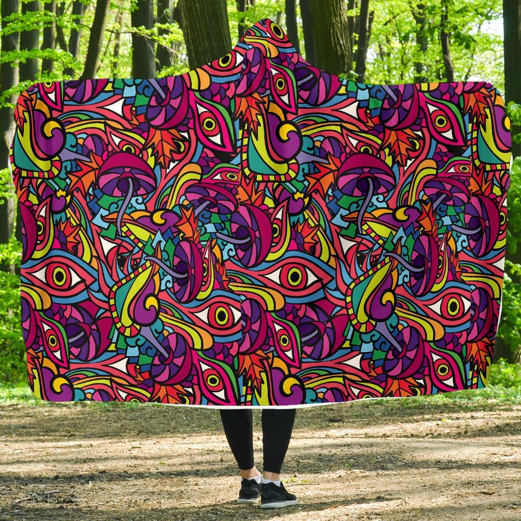 Trippy Print Pattern Hooded Blanket-grizzshop