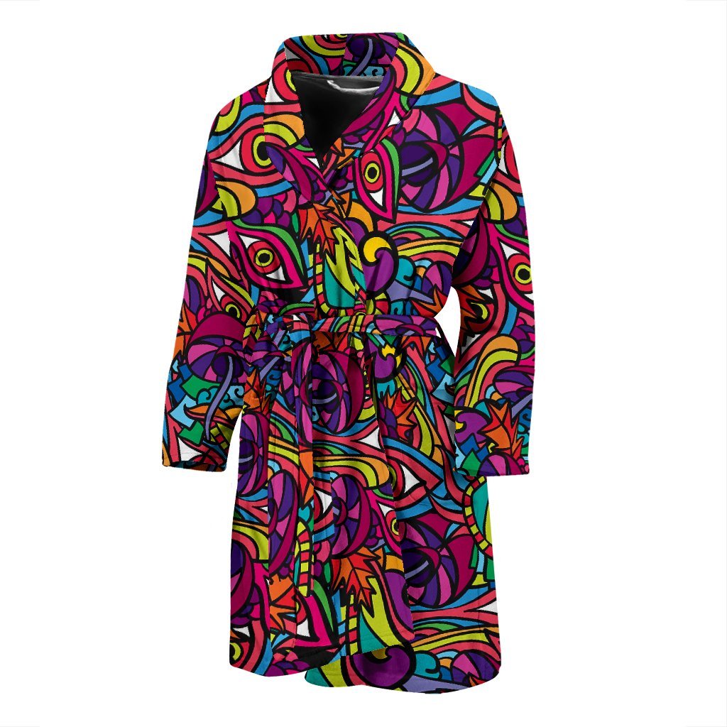 Trippy Print Pattern Men Long Robe-grizzshop