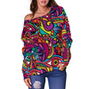 Trippy Print Pattern Women Off Shoulder Sweatshirt-grizzshop