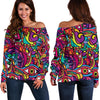 Trippy Print Pattern Women Off Shoulder Sweatshirt-grizzshop