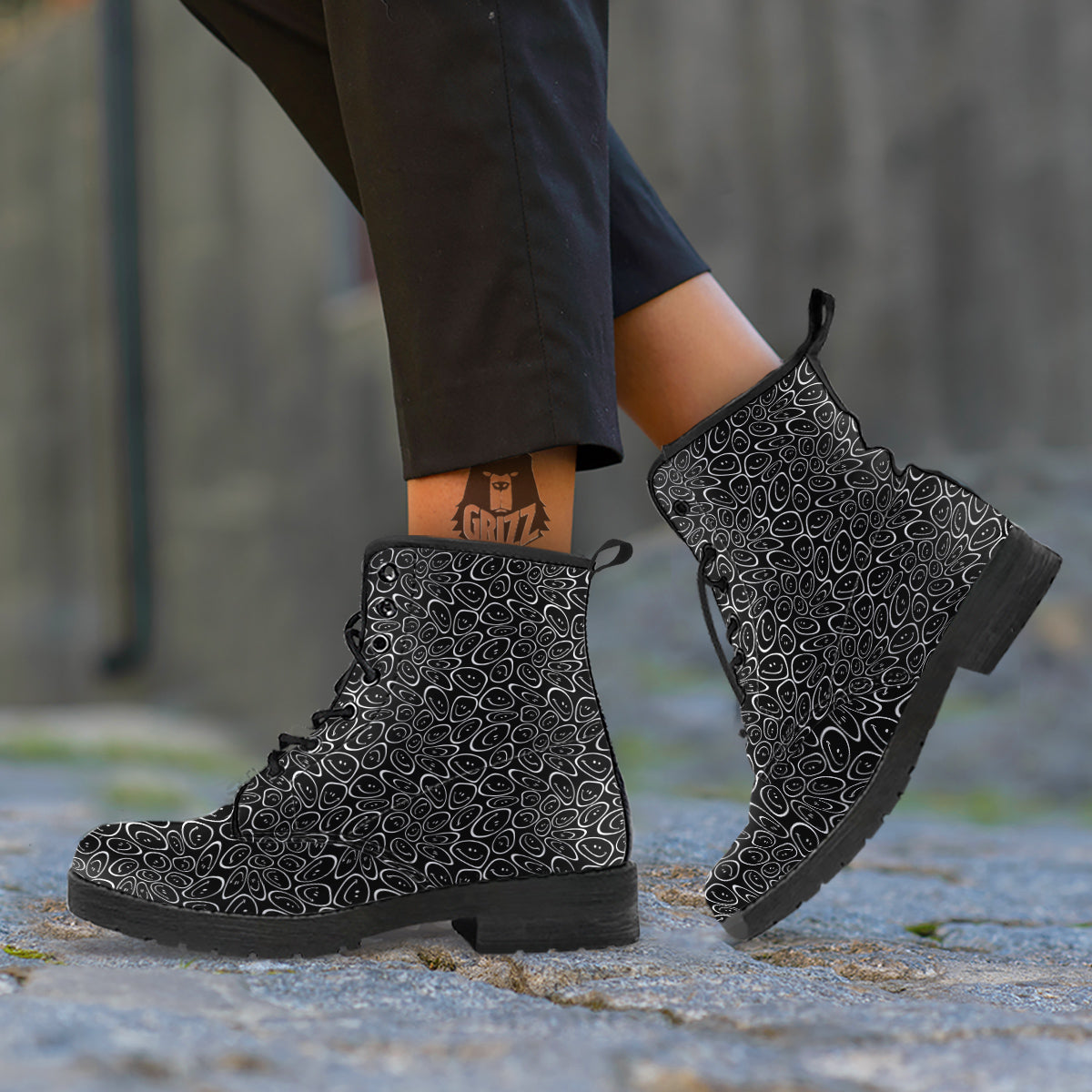 Trippy Psychedelic Dark Print Leather Boots-grizzshop