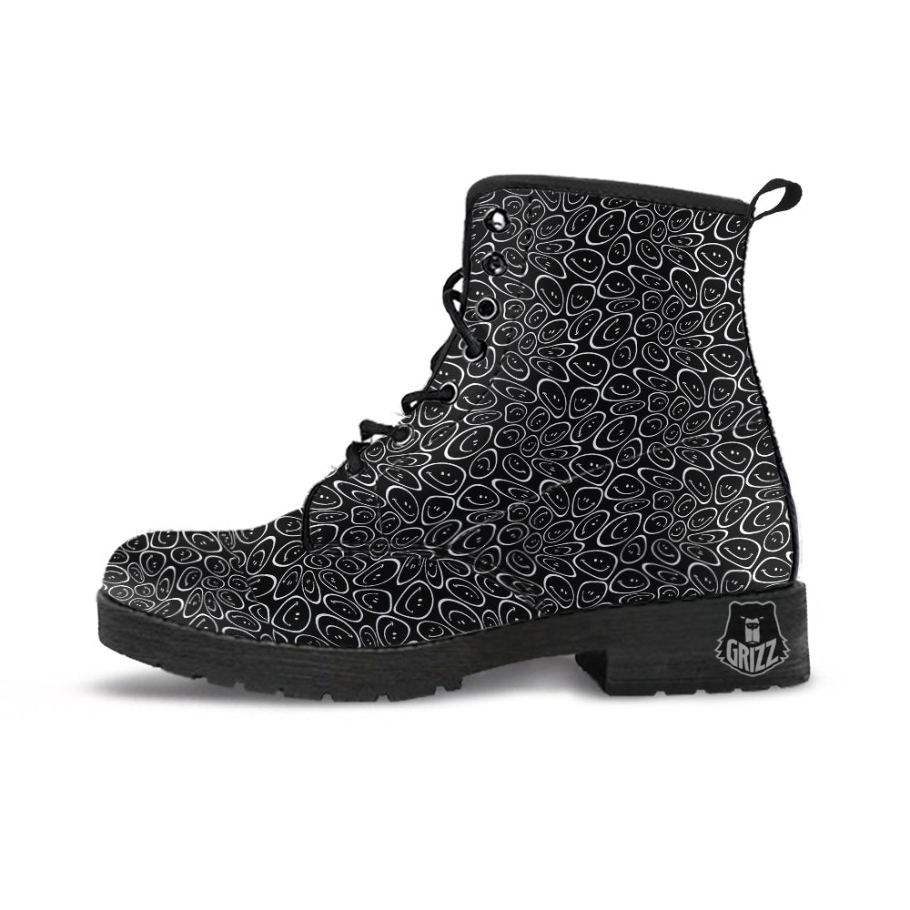 Trippy Psychedelic Dark Print Leather Boots-grizzshop