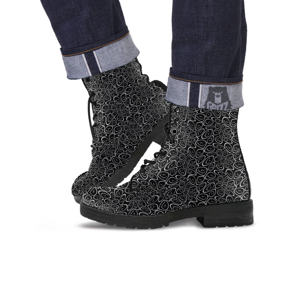 Trippy Psychedelic Dark Print Leather Boots-grizzshop