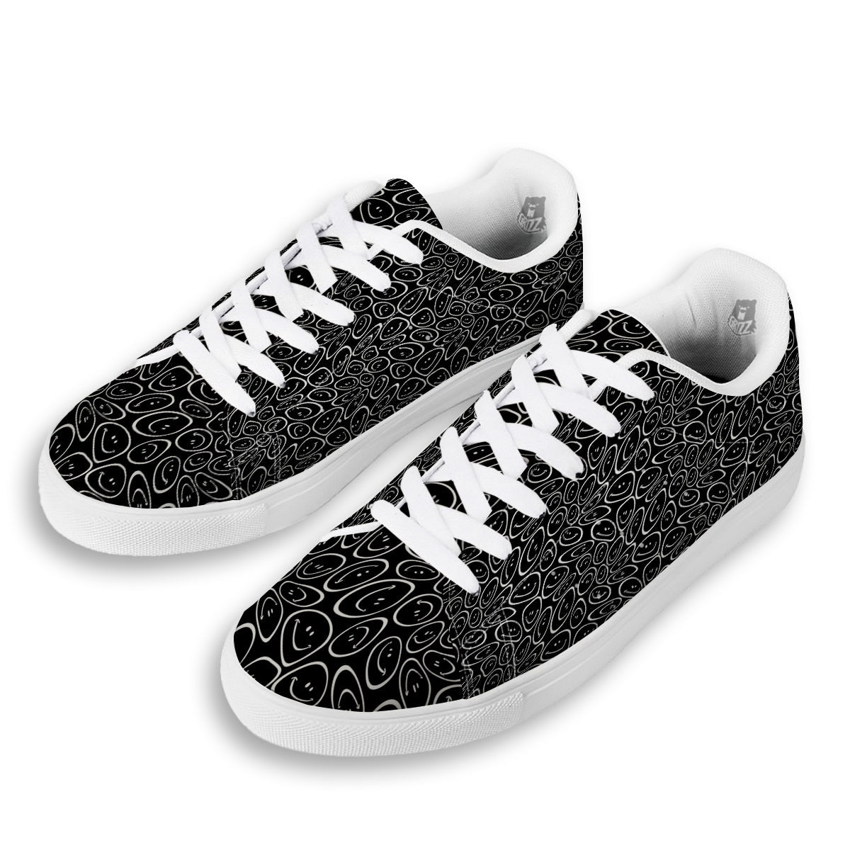 Trippy Psychedelic Dark Print White Low Top Sneakers-grizzshop