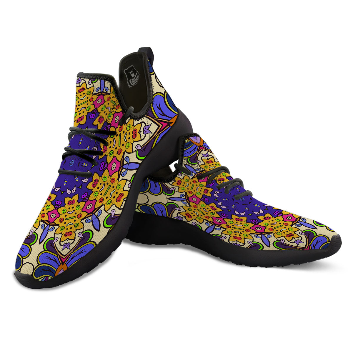 Trippy Psychedelic Ethnic Print Black Athletic Shoes-grizzshop