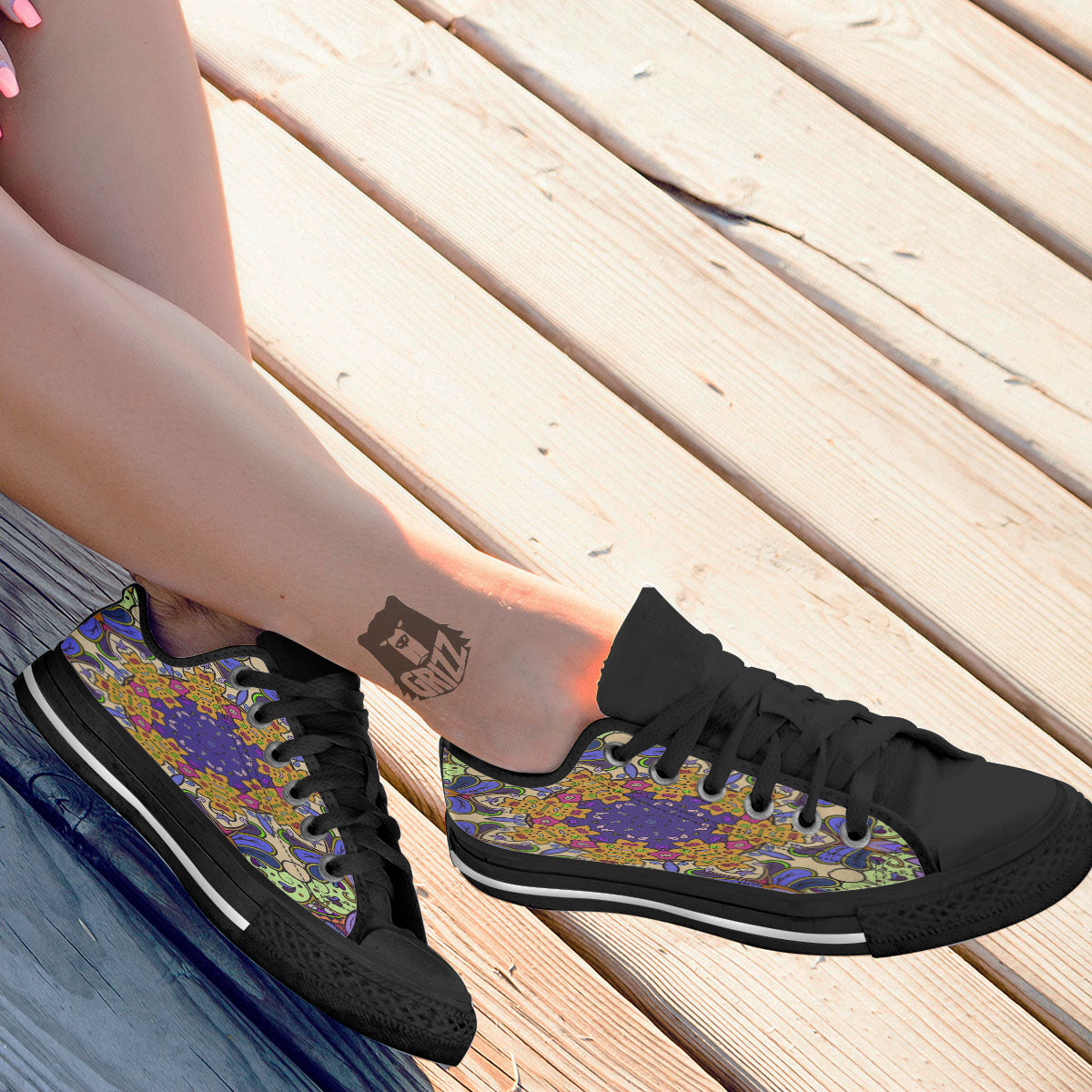 Trippy Psychedelic Ethnic Print Black Low Top Shoes-grizzshop