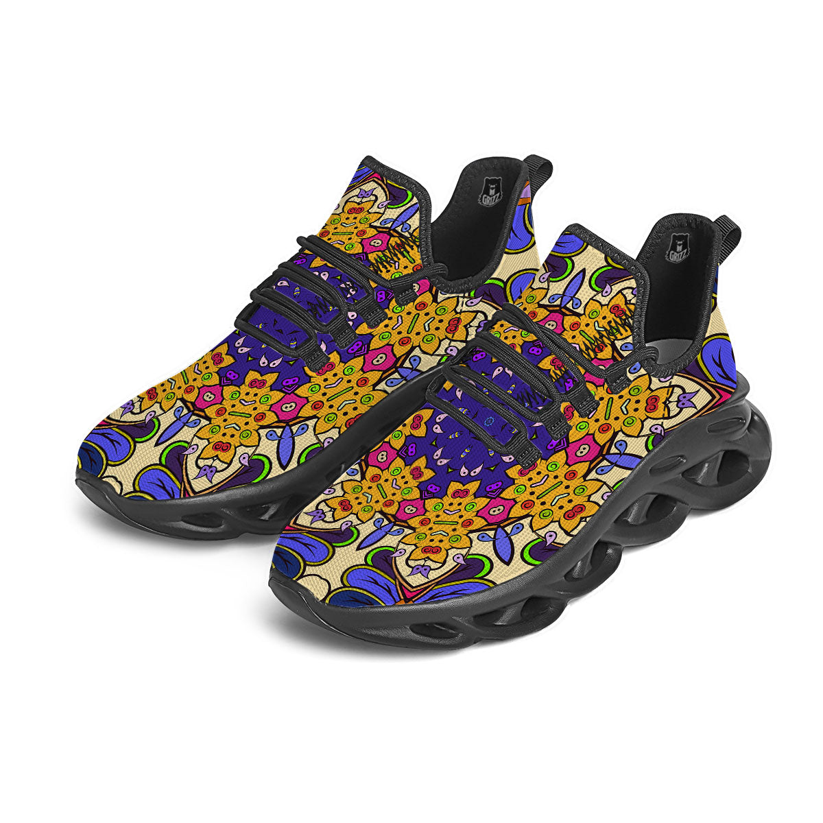 Trippy Psychedelic Ethnic Print Black Running Shoes-grizzshop