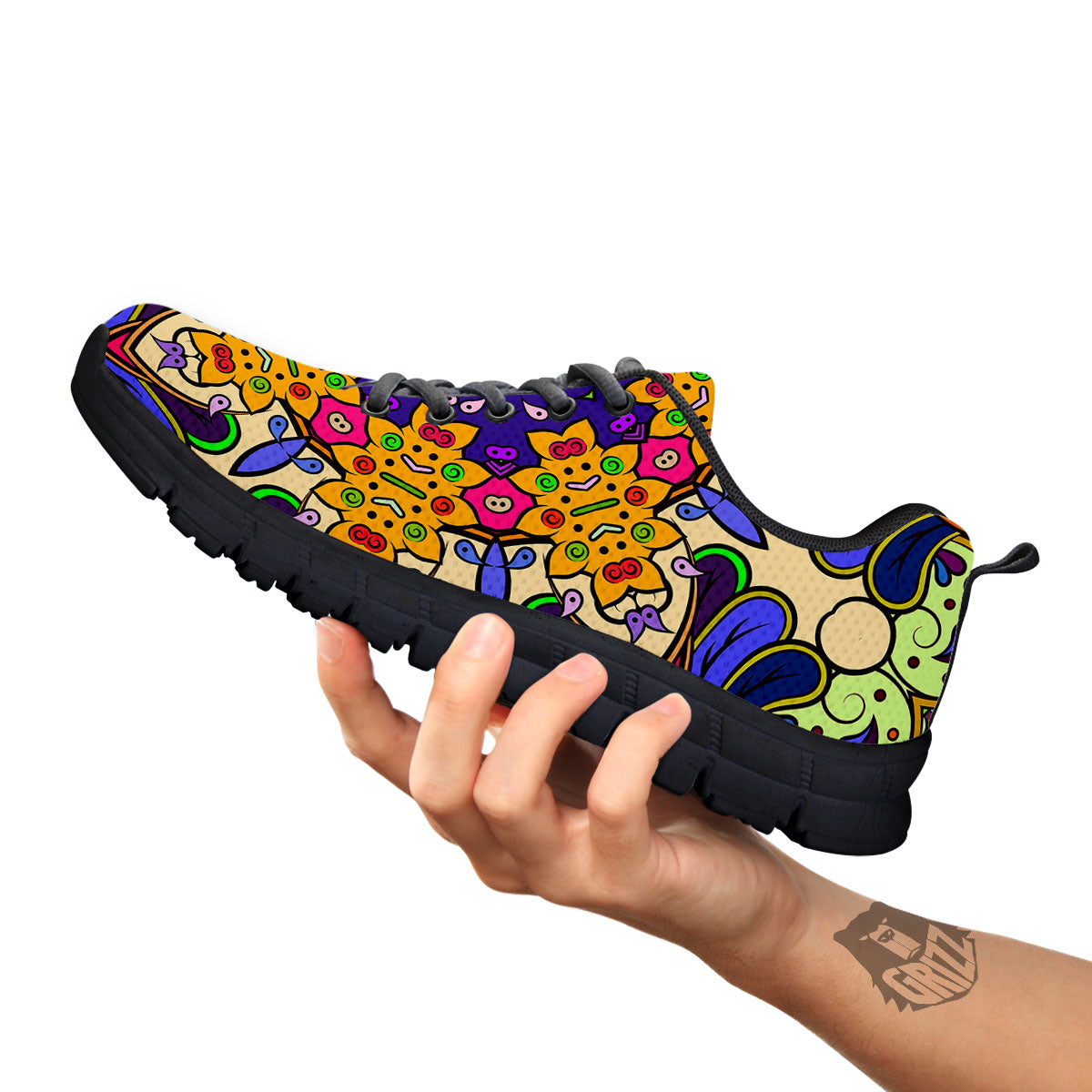 Trippy Psychedelic Ethnic Print Black Sneaker-grizzshop