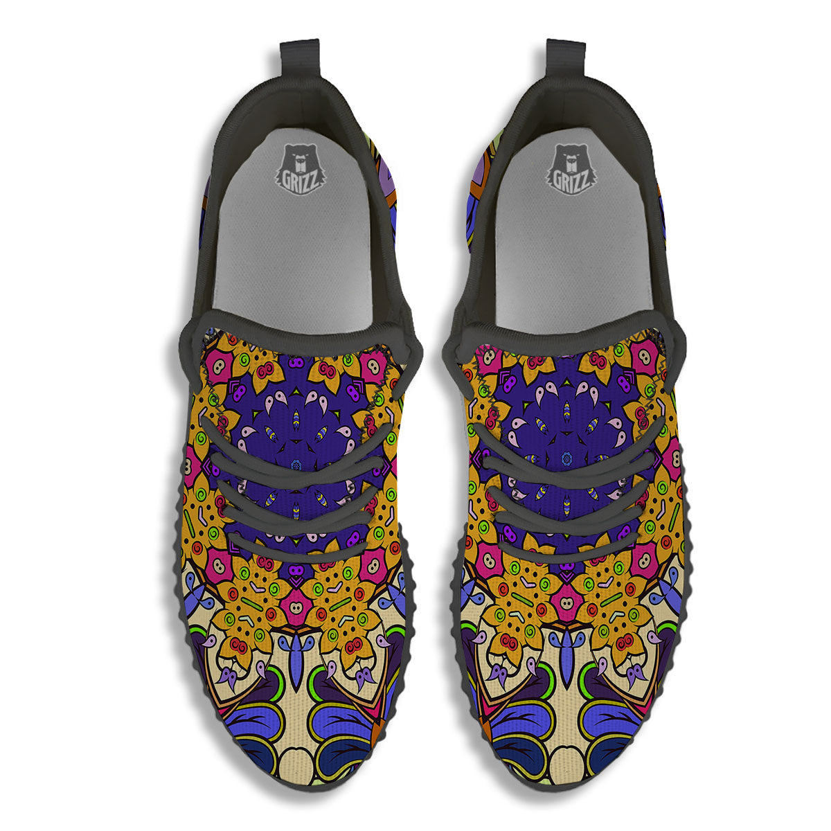 Trippy Psychedelic Ethnic Print Black Walking Shoes-grizzshop