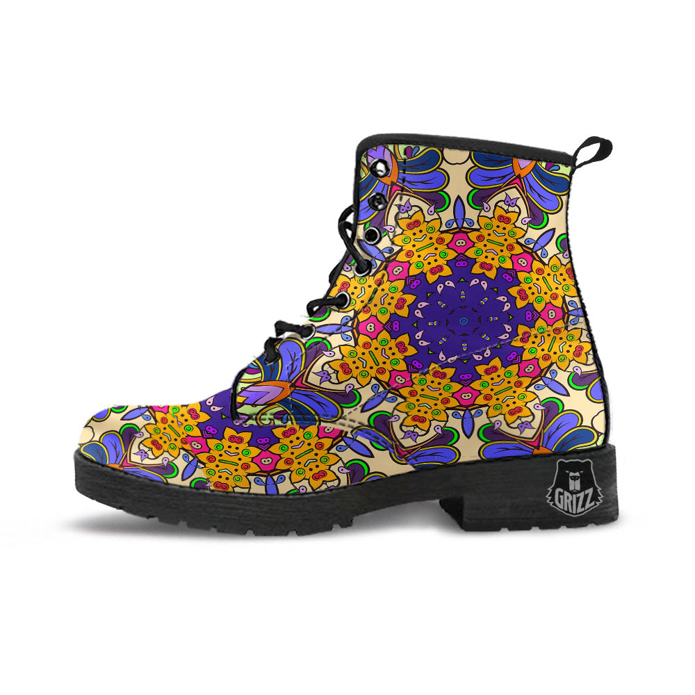 Trippy Psychedelic Ethnic Print Leather Boots-grizzshop