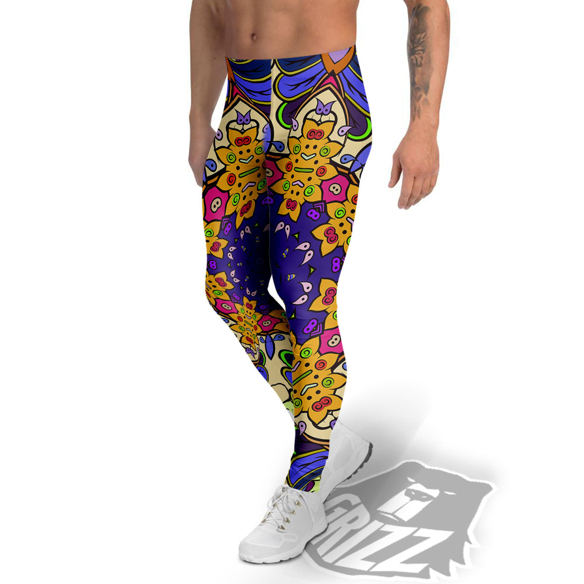 Trippy Psychedelic Ethnic Print Men's Leggings-grizzshop
