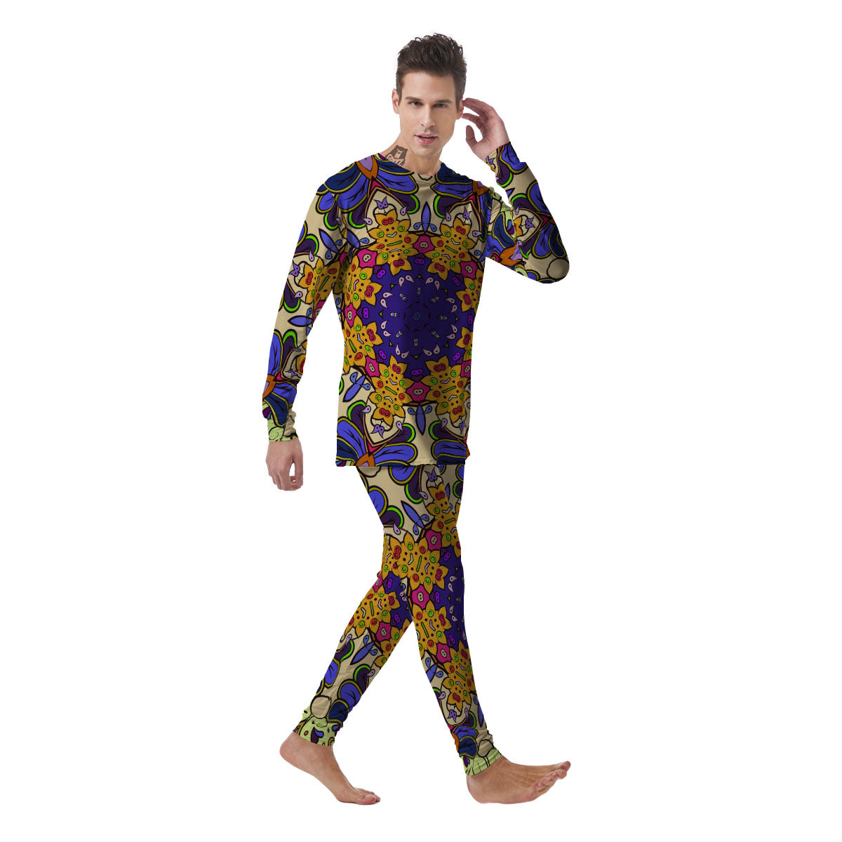 Trippy Psychedelic Ethnic Print Men's Pajamas-grizzshop