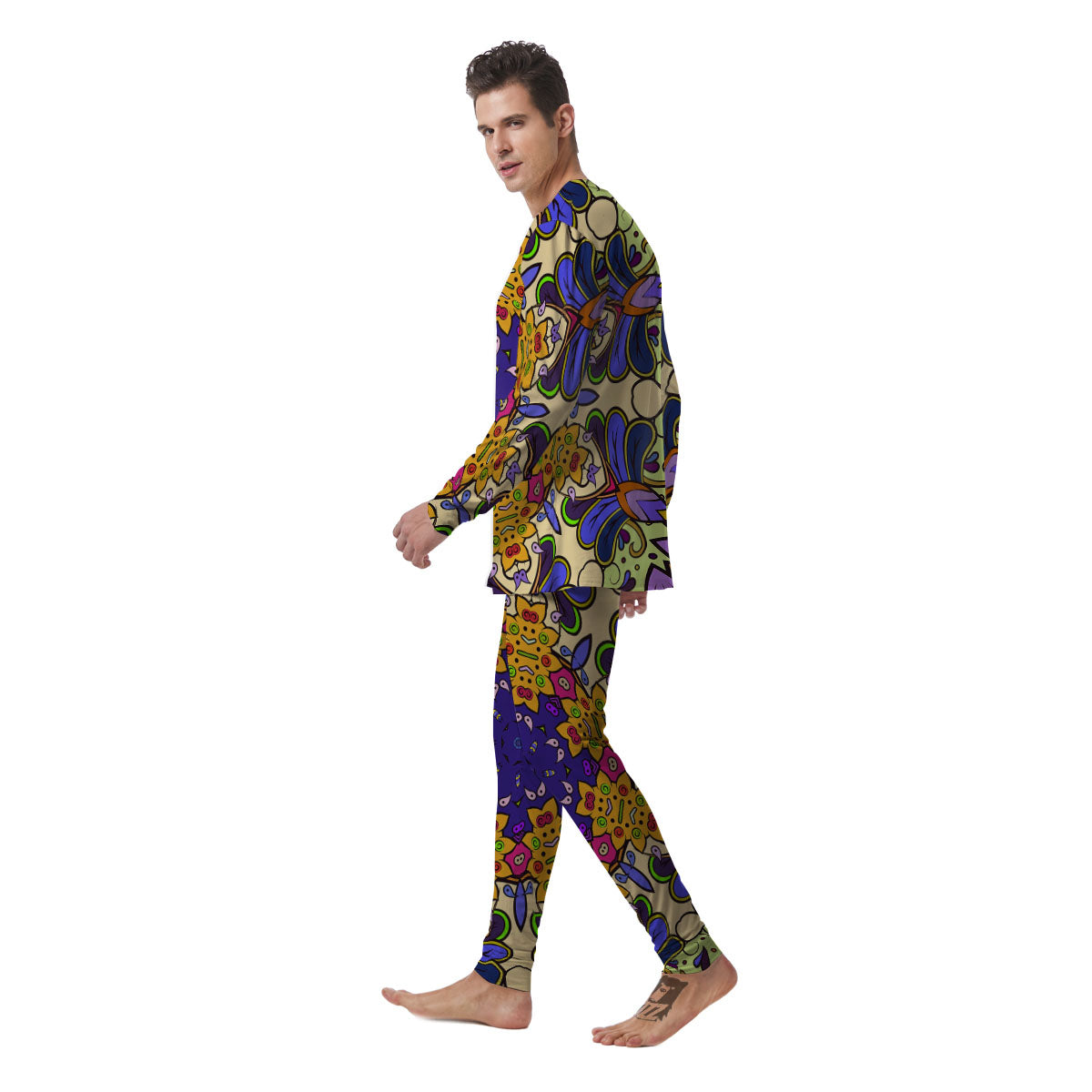 Trippy Psychedelic Ethnic Print Men's Pajamas-grizzshop