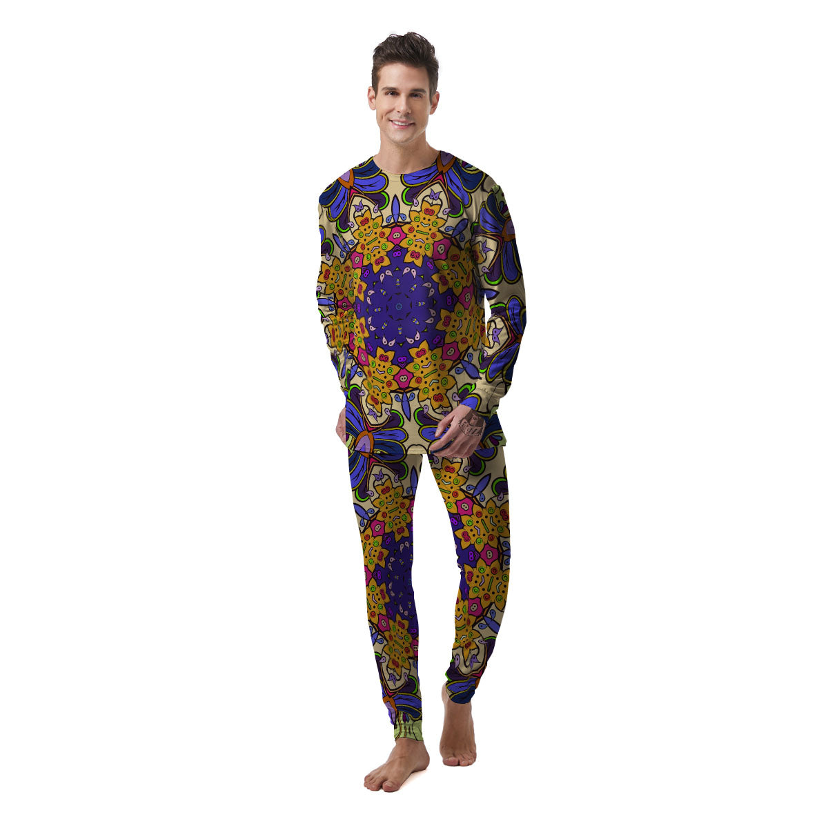 Trippy Psychedelic Ethnic Print Men's Pajamas-grizzshop