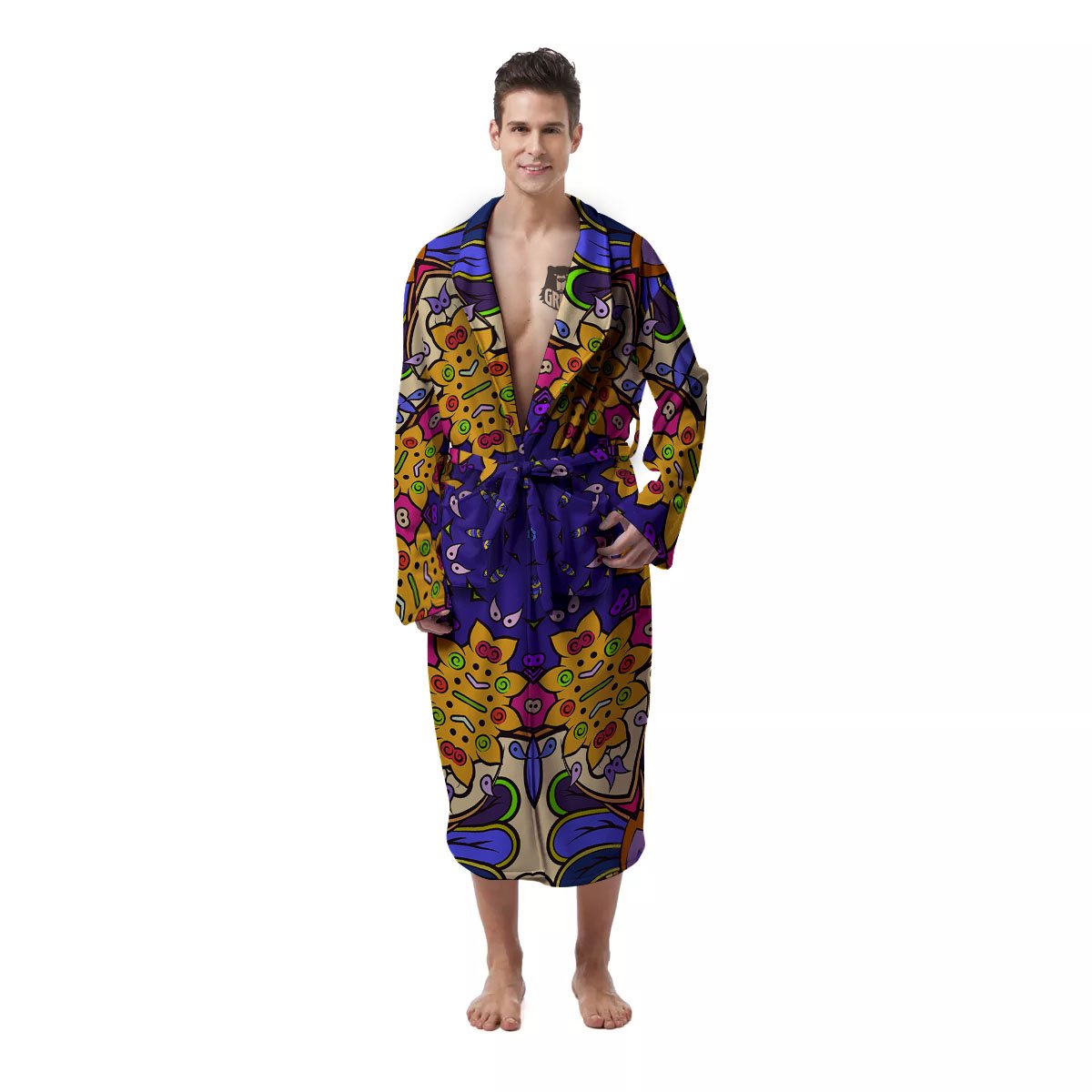 Trippy Psychedelic Ethnic Print Men's Robe-grizzshop