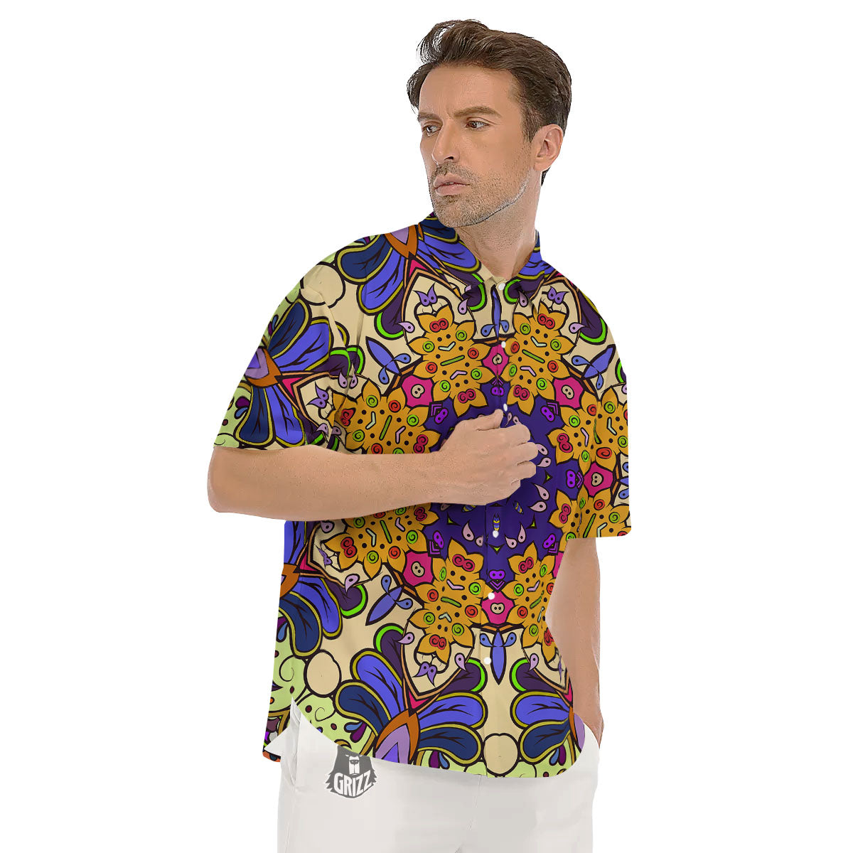 Trippy Psychedelic Ethnic Print Men's Short Sleeve Shirts-grizzshop