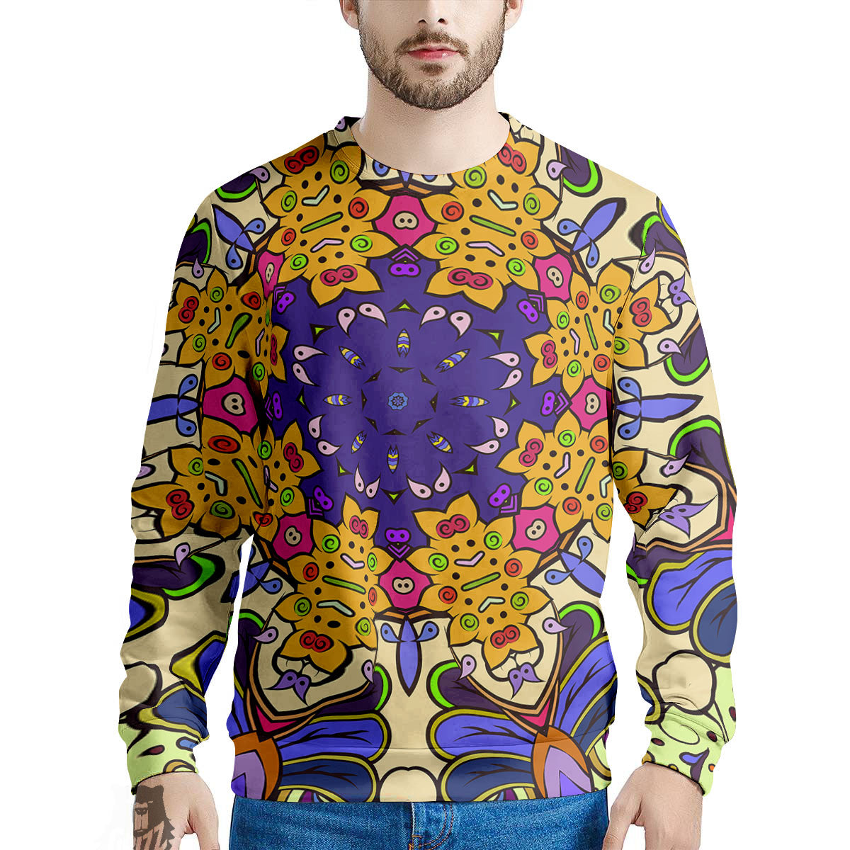 Trippy Psychedelic Ethnic Print Men's Sweatshirt-grizzshop