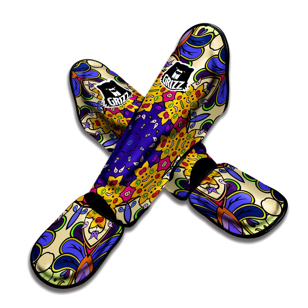 Trippy Psychedelic Ethnic Print Muay Thai Shin Guards-grizzshop