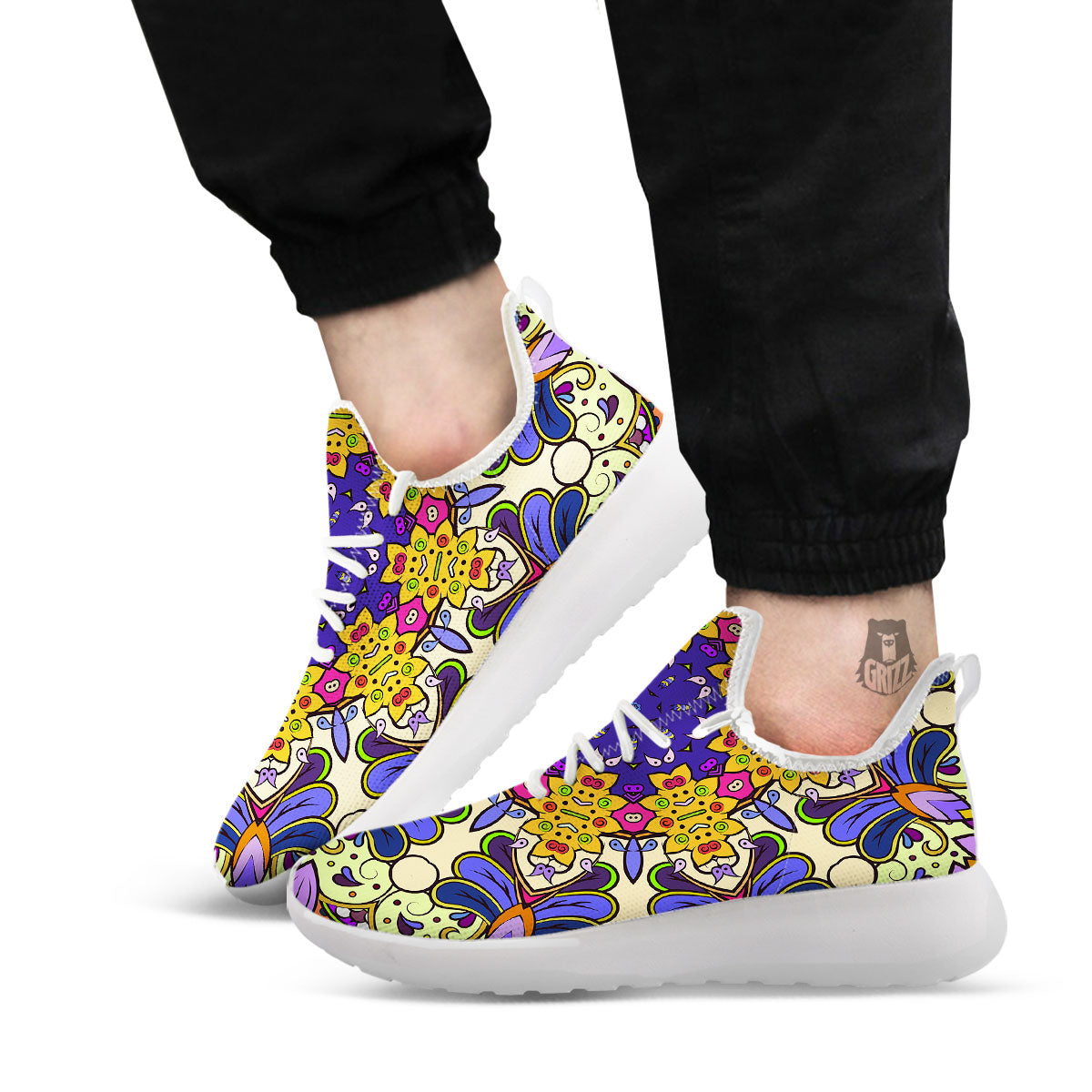 Trippy Psychedelic Ethnic Print White Athletic Shoes-grizzshop