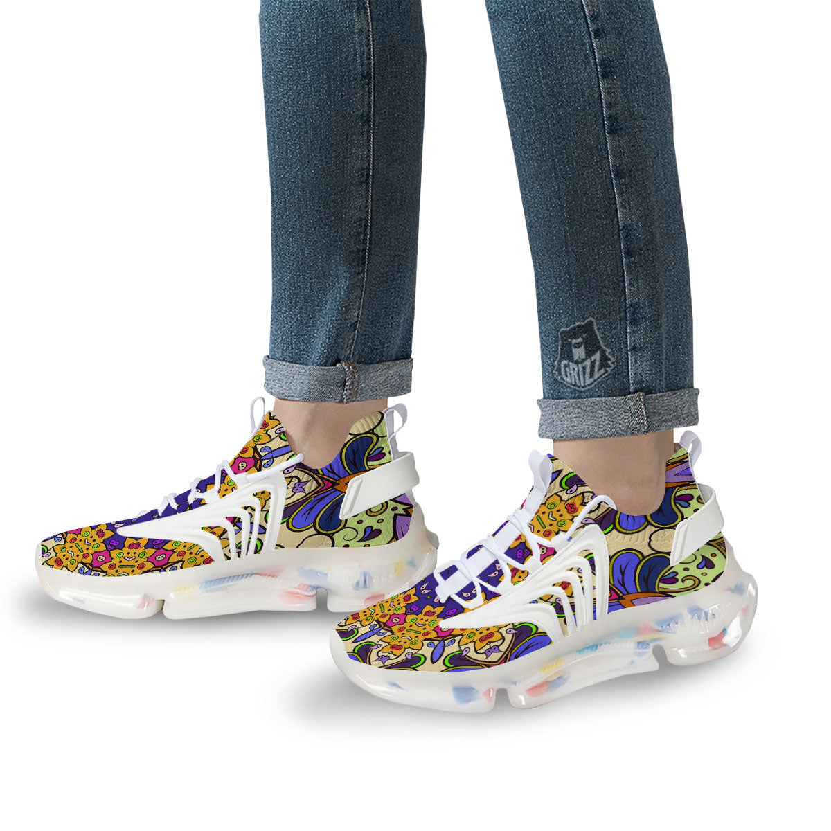 Trippy Psychedelic Ethnic Print White Gym Shoes-grizzshop