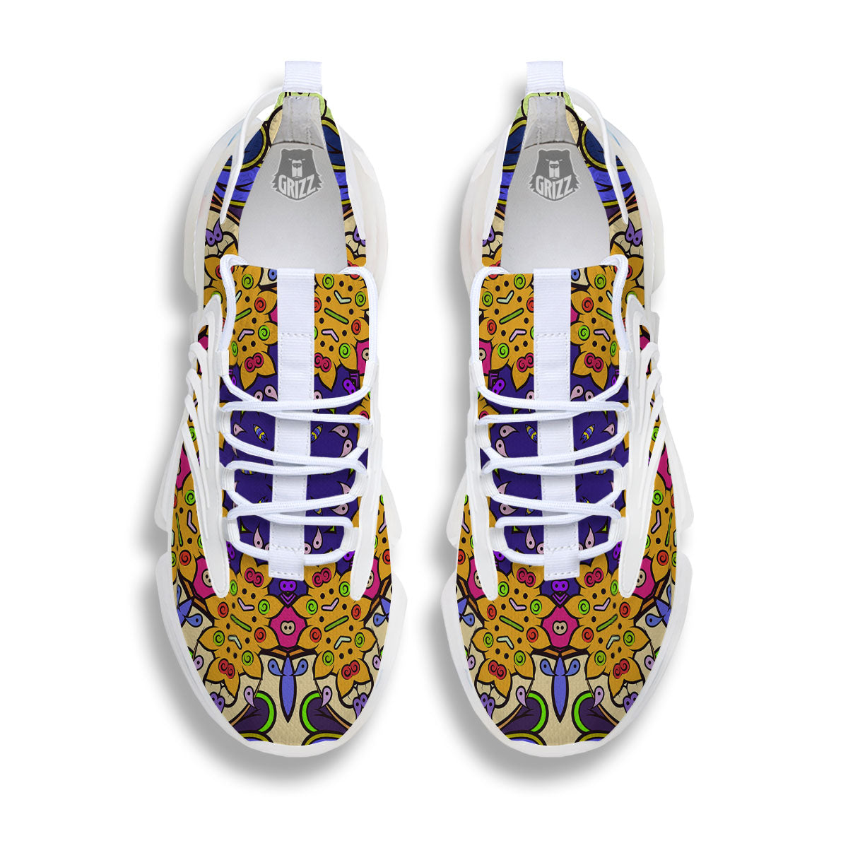Trippy Psychedelic Ethnic Print White Gym Shoes-grizzshop