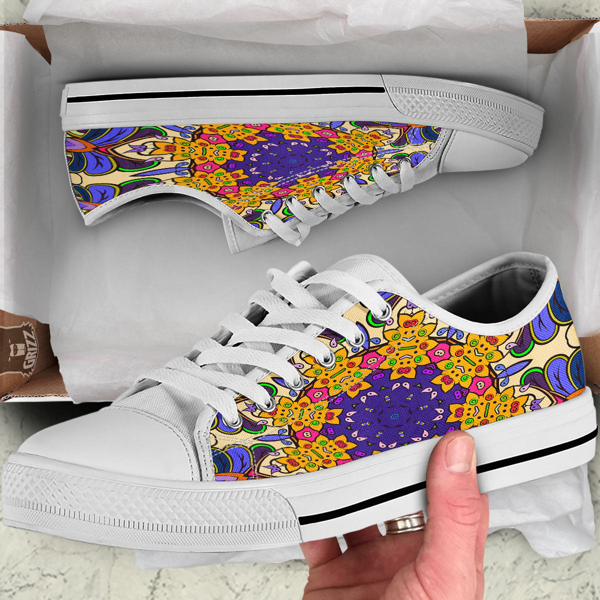 Trippy Psychedelic Ethnic Print White Low Top Shoes-grizzshop