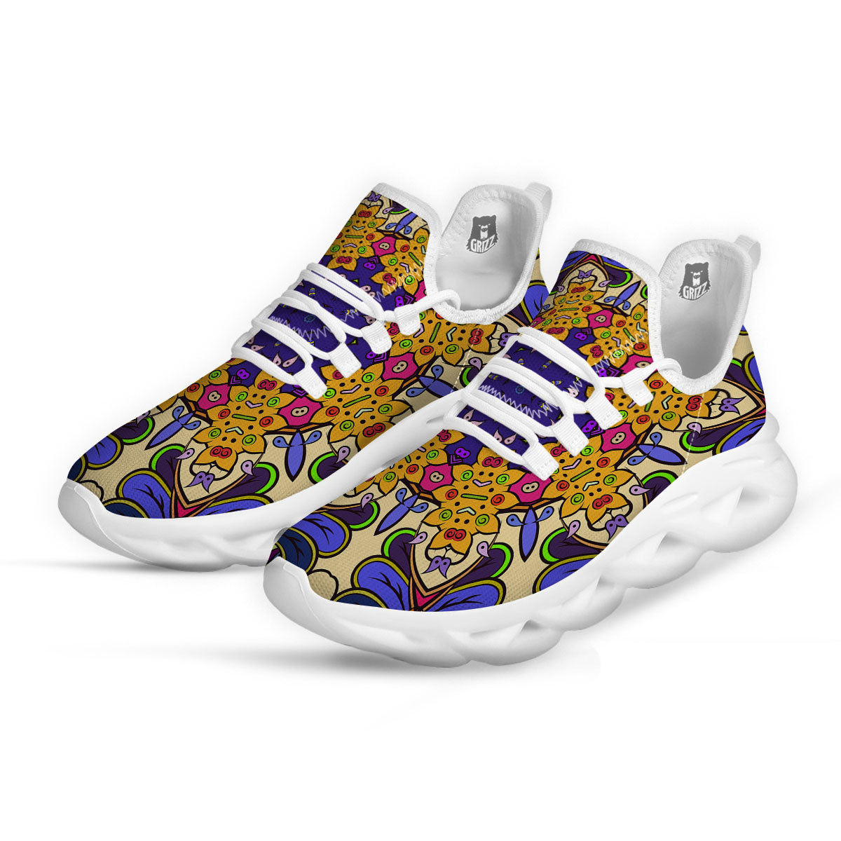 Trippy Psychedelic Ethnic Print White Running Shoes-grizzshop