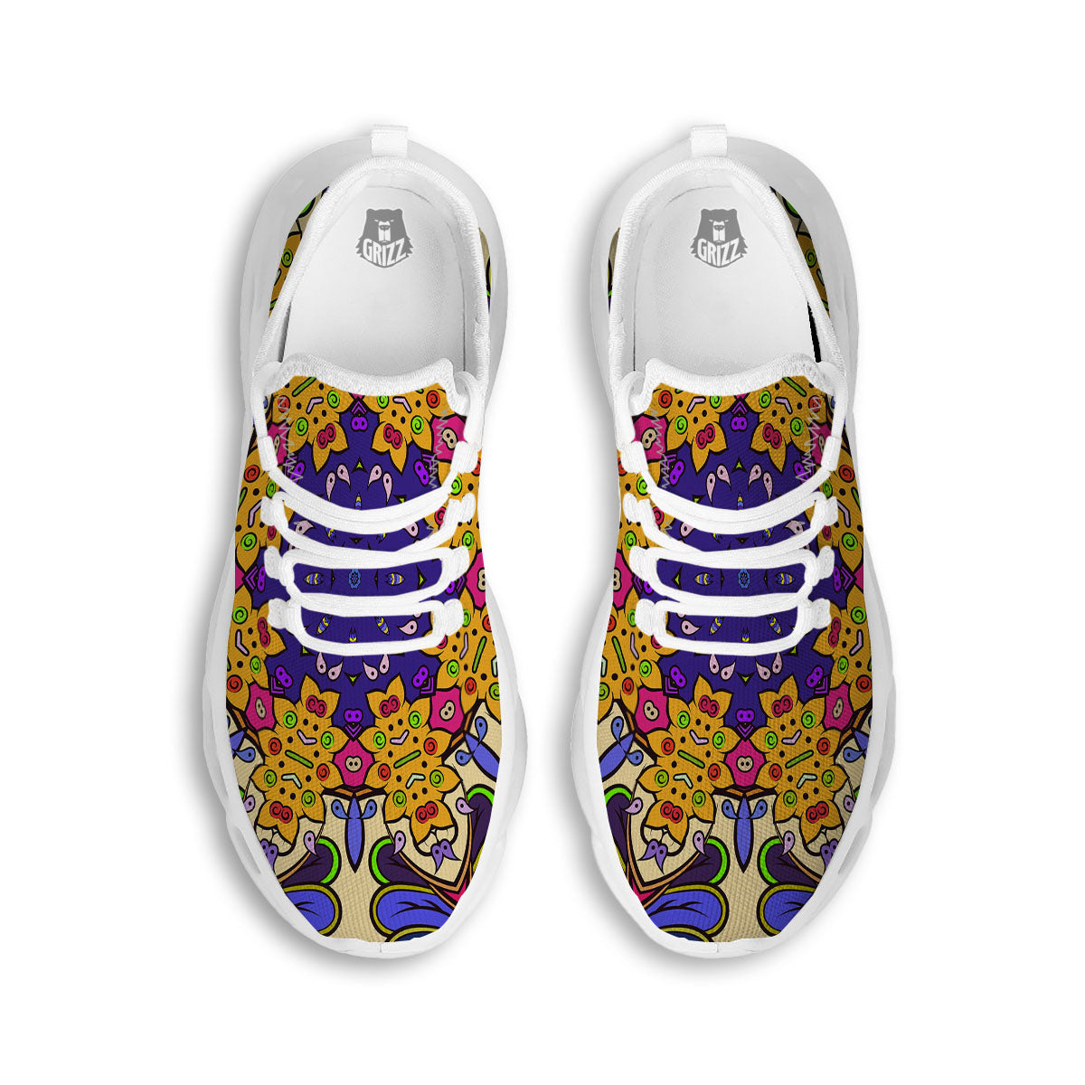 Trippy Psychedelic Ethnic Print White Running Shoes-grizzshop