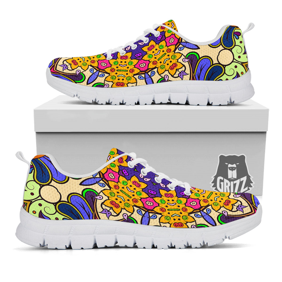 Trippy Psychedelic Ethnic Print White Sneaker-grizzshop
