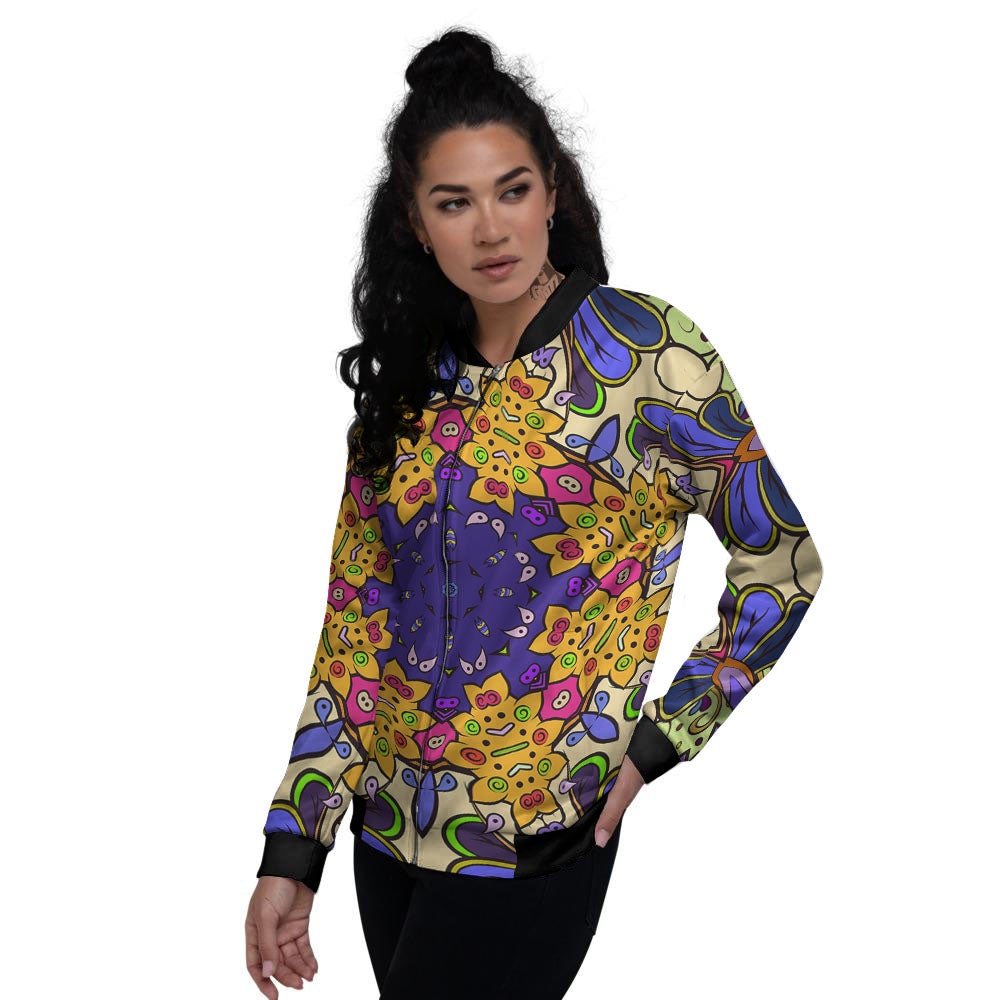 Trippy Psychedelic Ethnic Print Women's Bomber Jacket-grizzshop