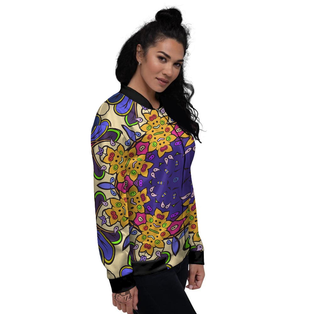 Trippy Psychedelic Ethnic Print Women's Bomber Jacket-grizzshop