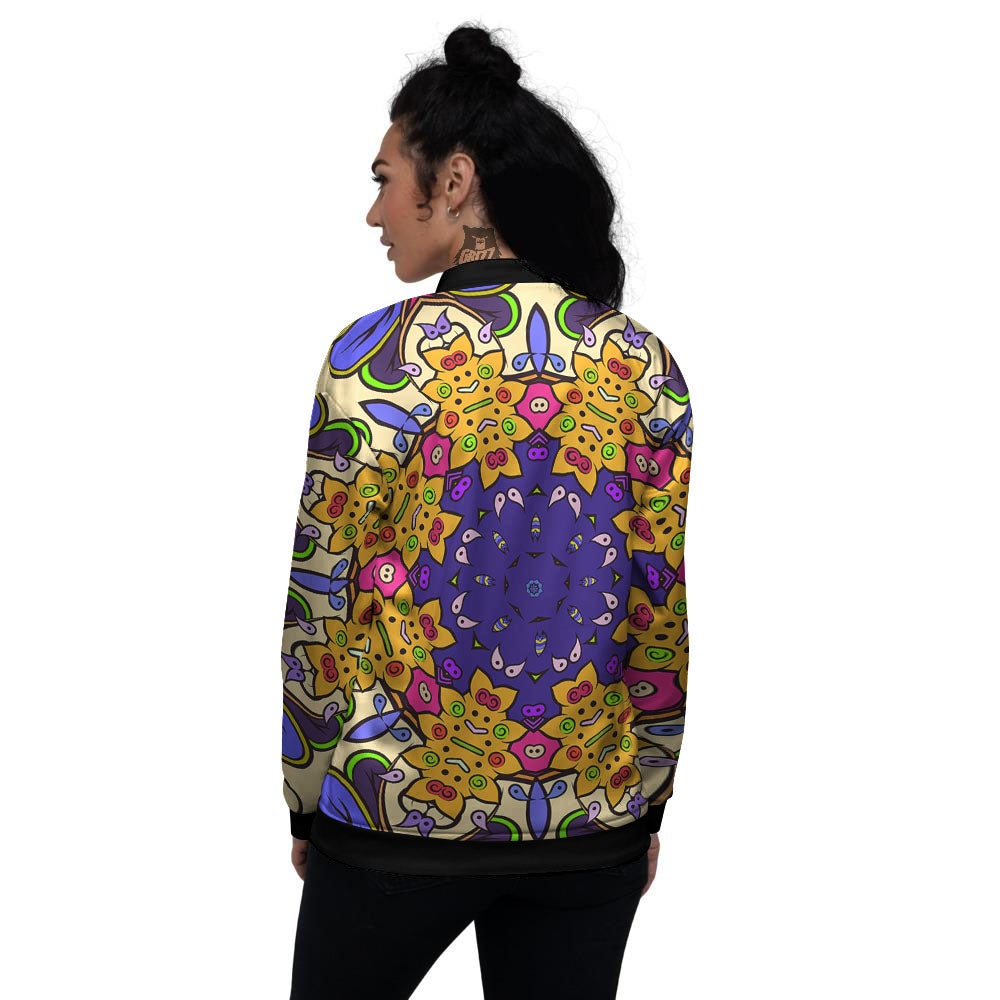 Trippy Psychedelic Ethnic Print Women's Bomber Jacket-grizzshop