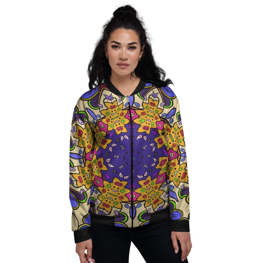 Trippy Psychedelic Ethnic Print Women's Bomber Jacket-grizzshop