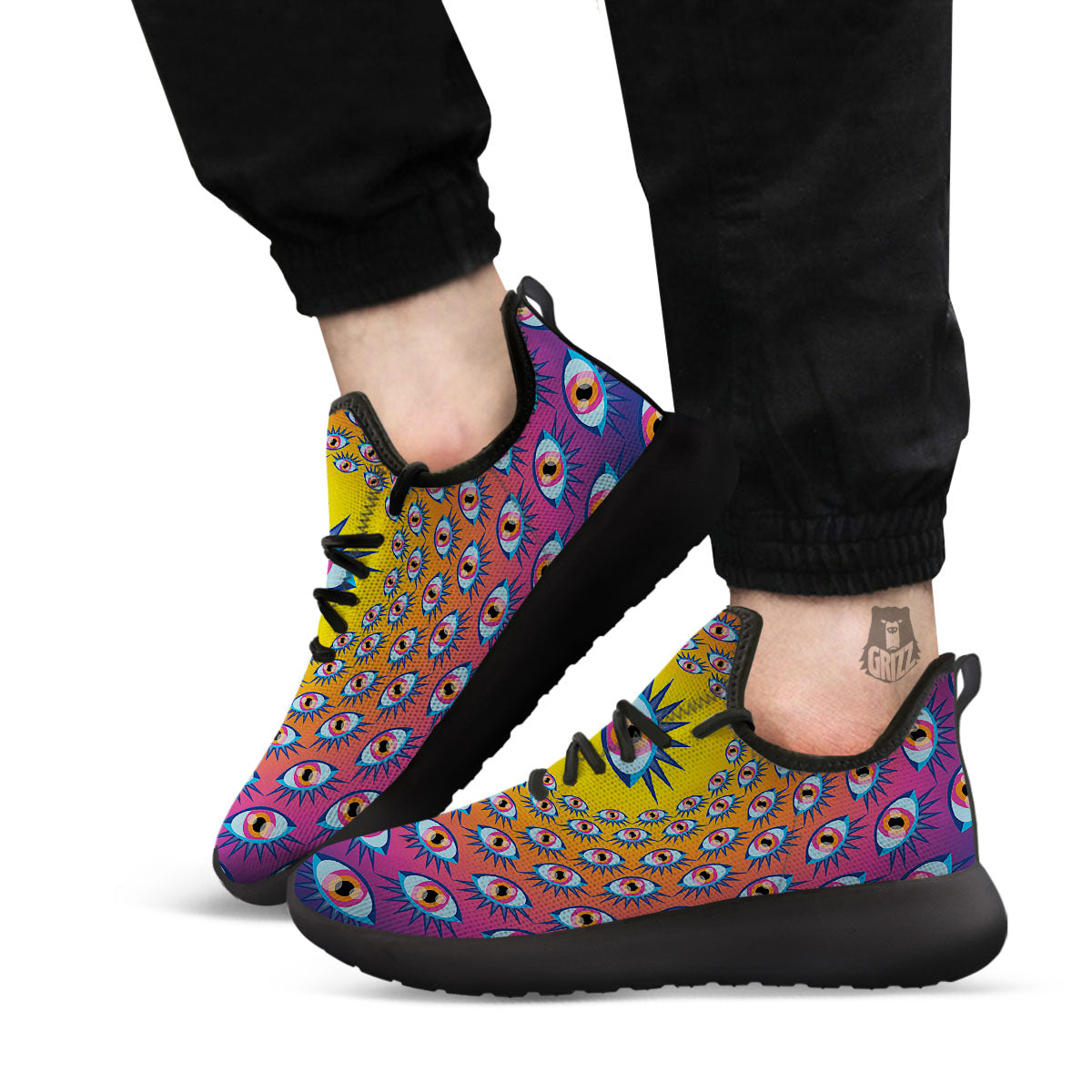 Trippy Psychedelic Eyes Print Black Athletic Shoes-grizzshop