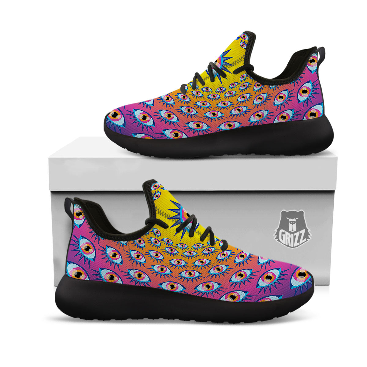 Trippy Psychedelic Eyes Print Black Athletic Shoes-grizzshop