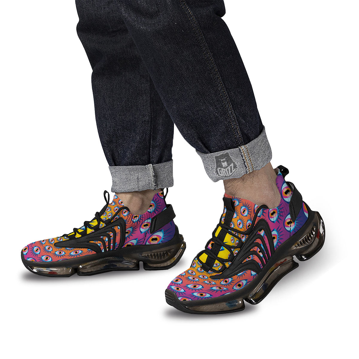Trippy Psychedelic Eyes Print Black Gym Shoes-grizzshop