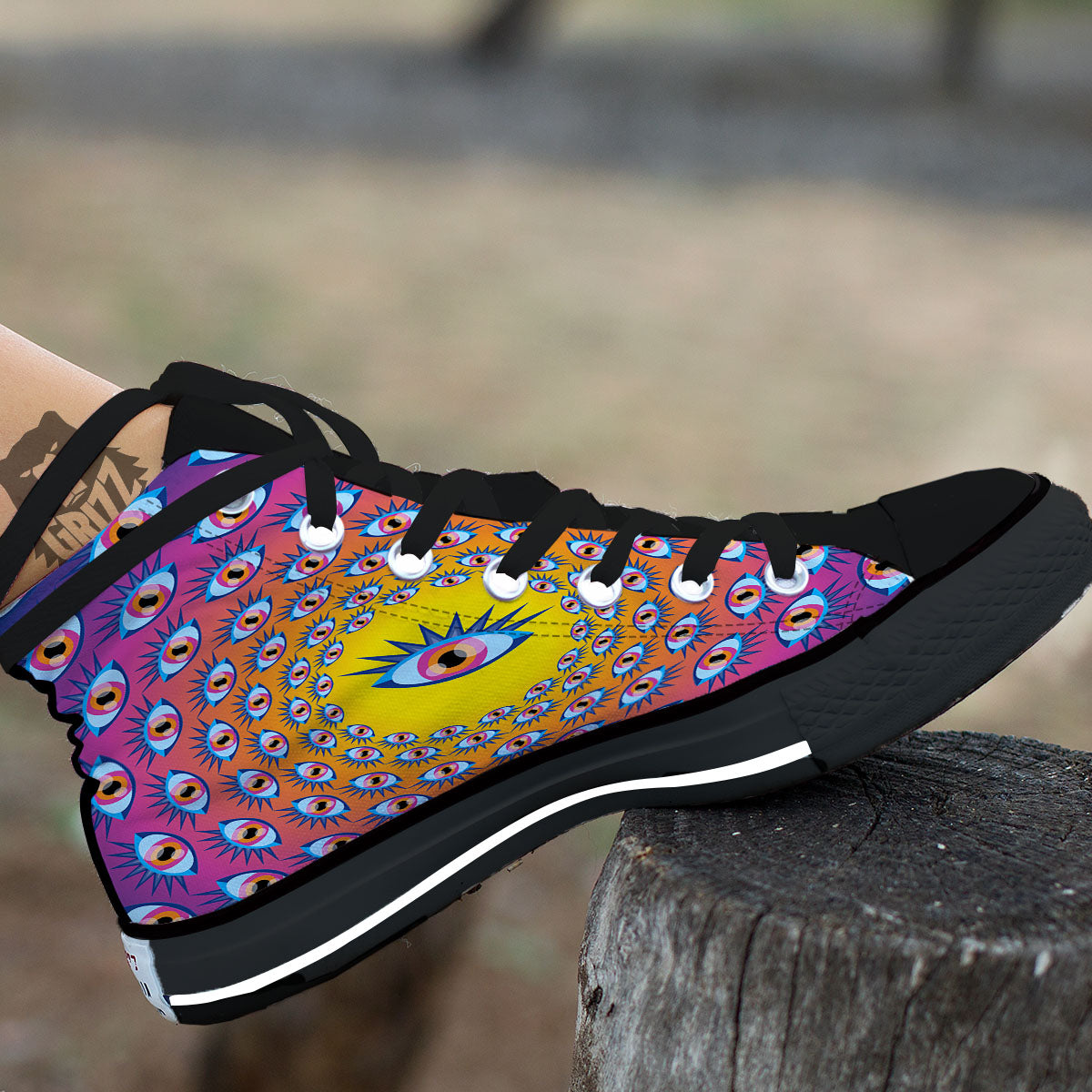 Trippy Psychedelic Eyes Print Black High Top Shoes-grizzshop